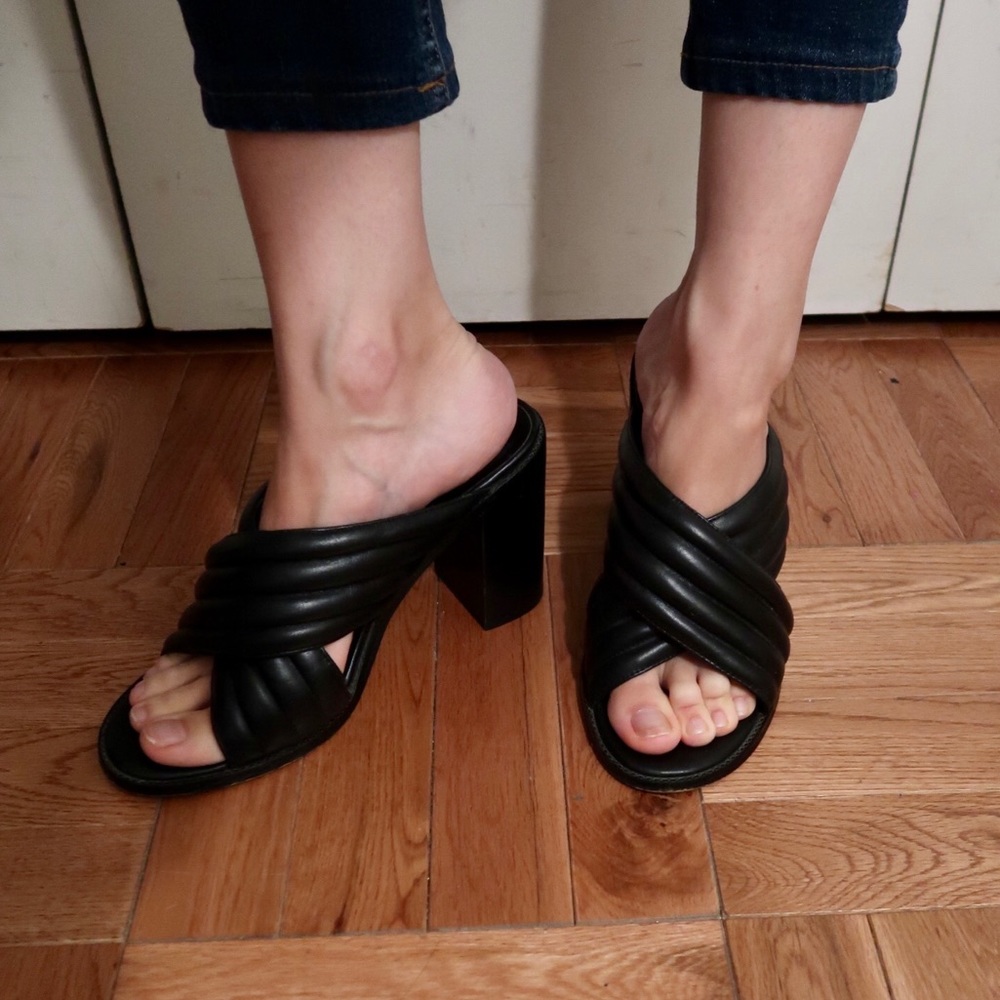 Senso Webby leather quilted mules heels